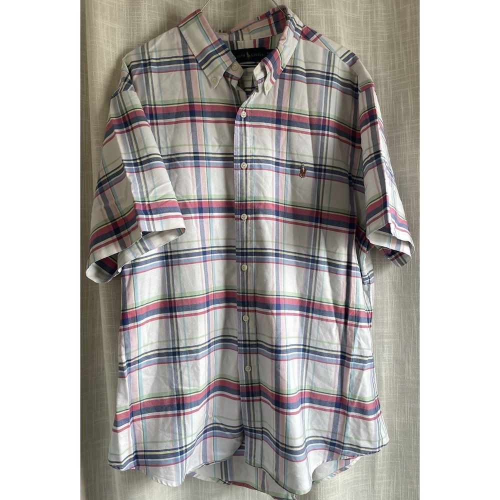Ralph Lauren Men's Muti-color Plaid Short Sleeve Shirt SZ 2XL Flesh Pony